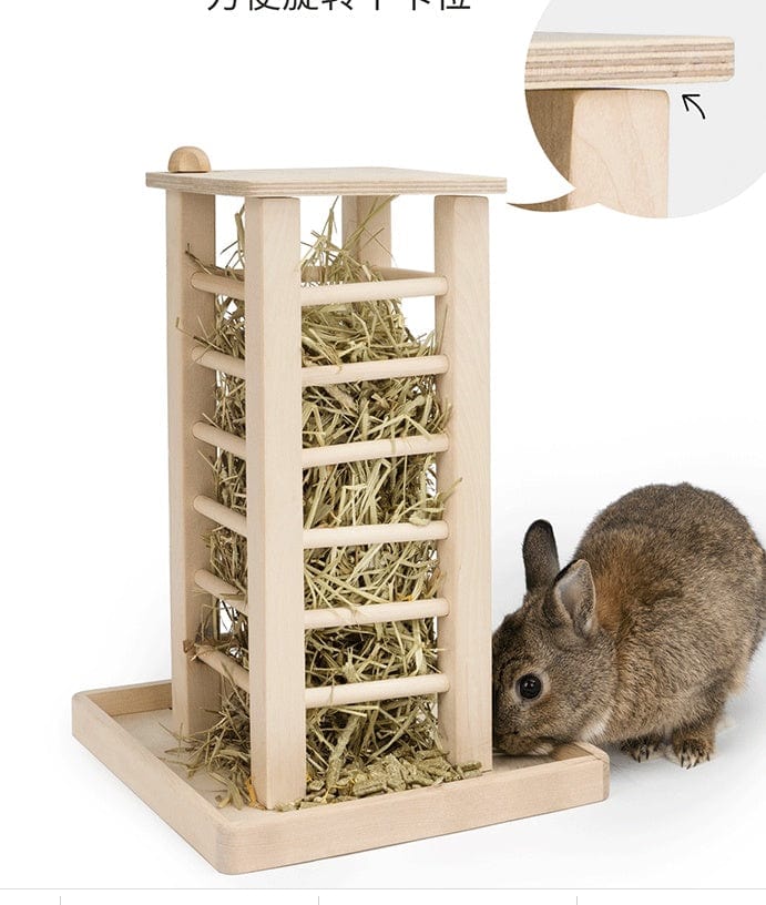 Cadre à Herbe en bois pour lapins, offrant un espace de jeu et de détente avec rangement pour foin.