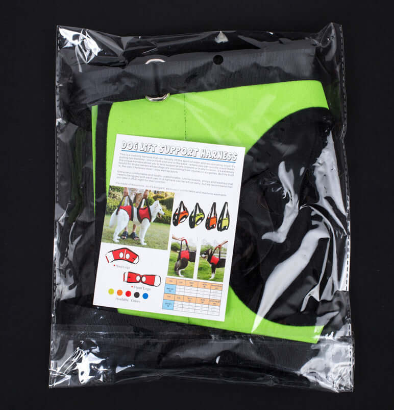 Ceinture d'assistance pour chien en paquet, aide pour chiens âgés, couleur noire et verte, support de mobilité.