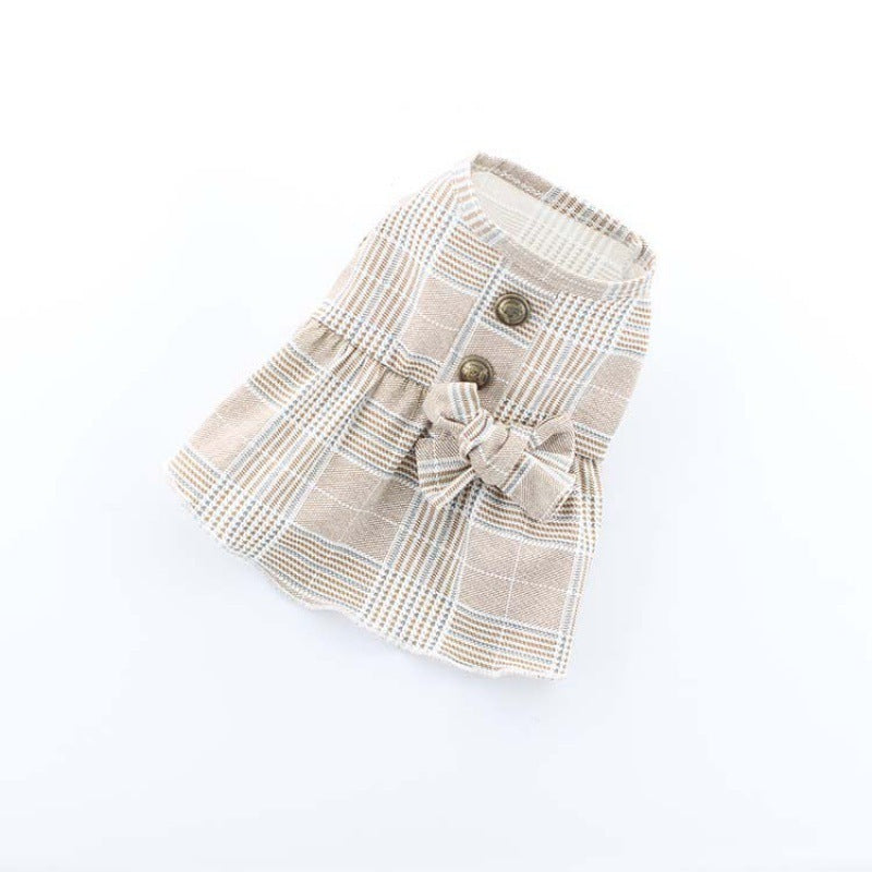 Costume chic en kaki pour chats et chiens, avec design à carreaux et nœud décoratif.