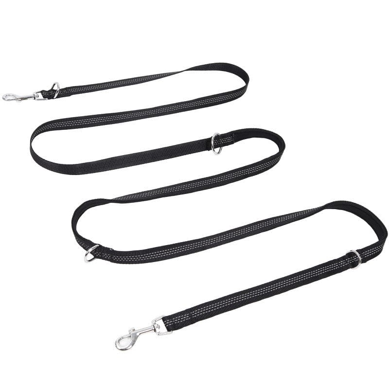 Laisse pour chien étroite multifonctionnelle en nylon noir, idéale pour les promenades confortables et sécurisées.