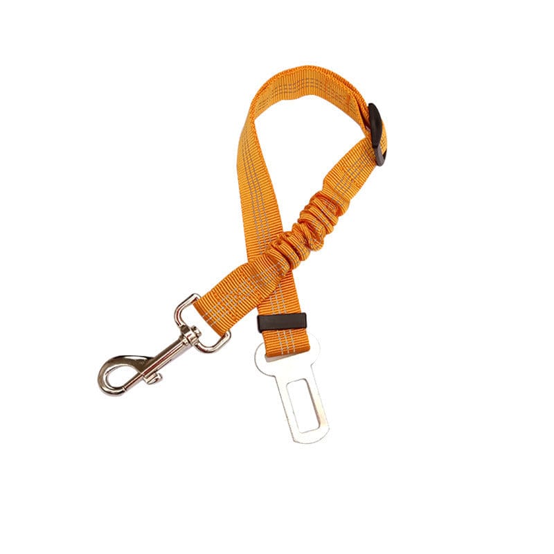 Ceinture de sécurité réglable pour chien en polyester orange avec attache en alliage et boucle ajustable.