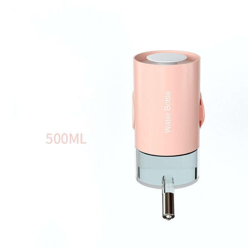 Distributeur d'eau suspendu pour animaux, 500 ml, couleur rose, installation facile et remplissage rapide.
