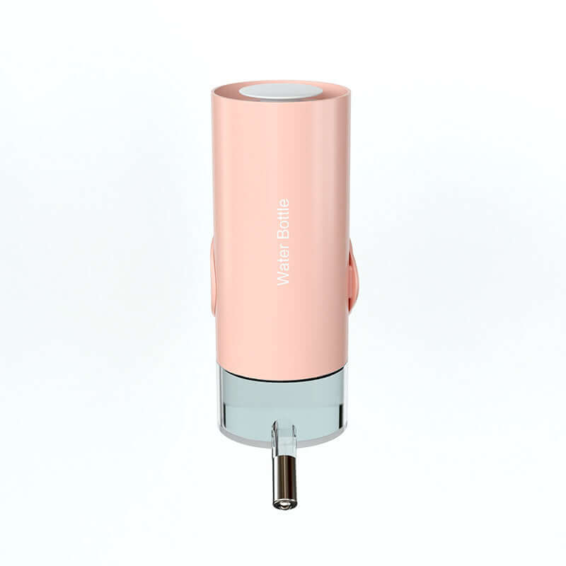 Distributeur d'eau suspendu pour animaux, rose, installation facile, accessoire pratique pour chiens et chats.