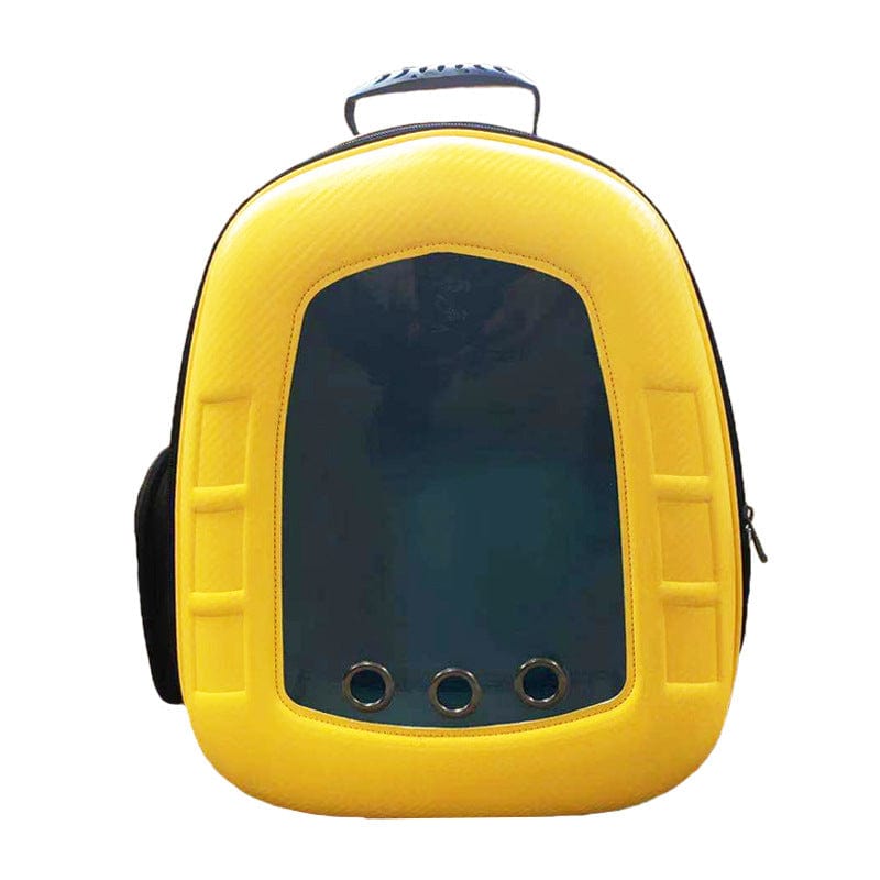 Sac à dos capsule pour animaux de compagnie en jaune, conçu pour confort et sécurité lors des sorties.