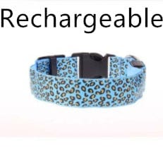 Collier LED ajustable en nylon léopard pour chien, rechargeable, idéal pour promenades nocturnes.