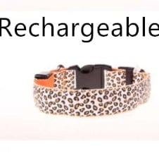 Collier LED ajustable en nylon léopard pour chien, rechargeable, idéal pour la sécurité nocturne.