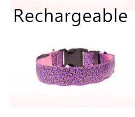Collier LED ajustable en nylon léopard pour chien, rechargeable et sécurisé pour les promenades nocturnes.