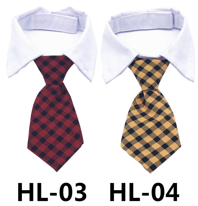 Cravate pour chiens et chats en soie de polyester, motifs check rouge et jaune, accessoires élégants pour animaux.