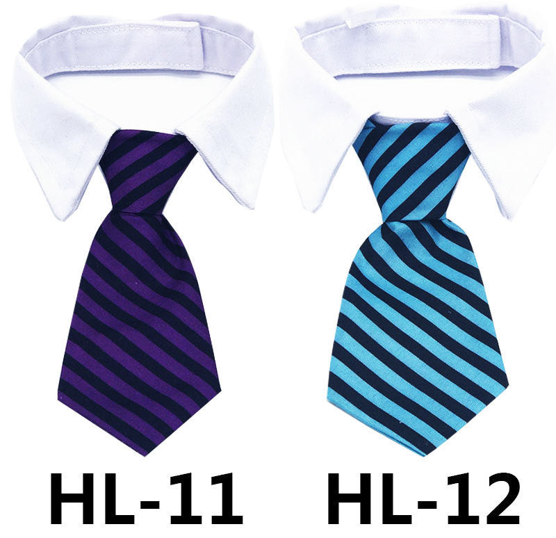 Cravate pour chiens et chats, modèles en violet et bleu avec rayures, parfaits pour des occasions élégantes.