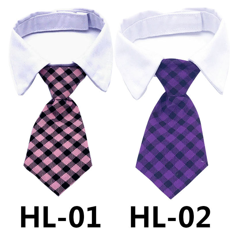 Cravate pour chiens et chats en soie de polyester, modèles à carreaux rose et violet, élégante pour occasions spéciales.