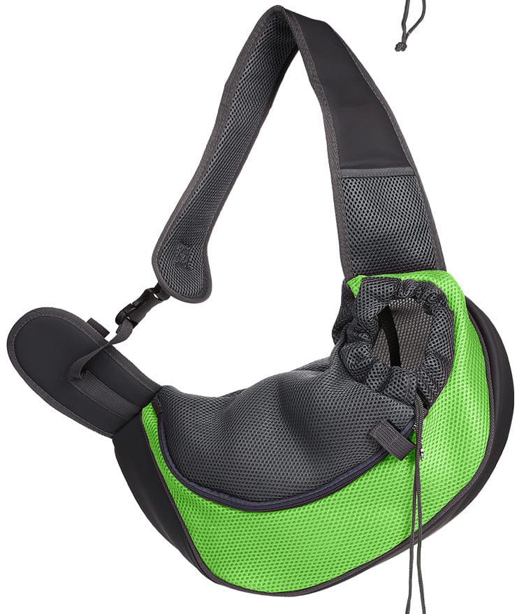 Sac de voyage pour chien et chat en maille respirante avec design moderne et confortable en vert.