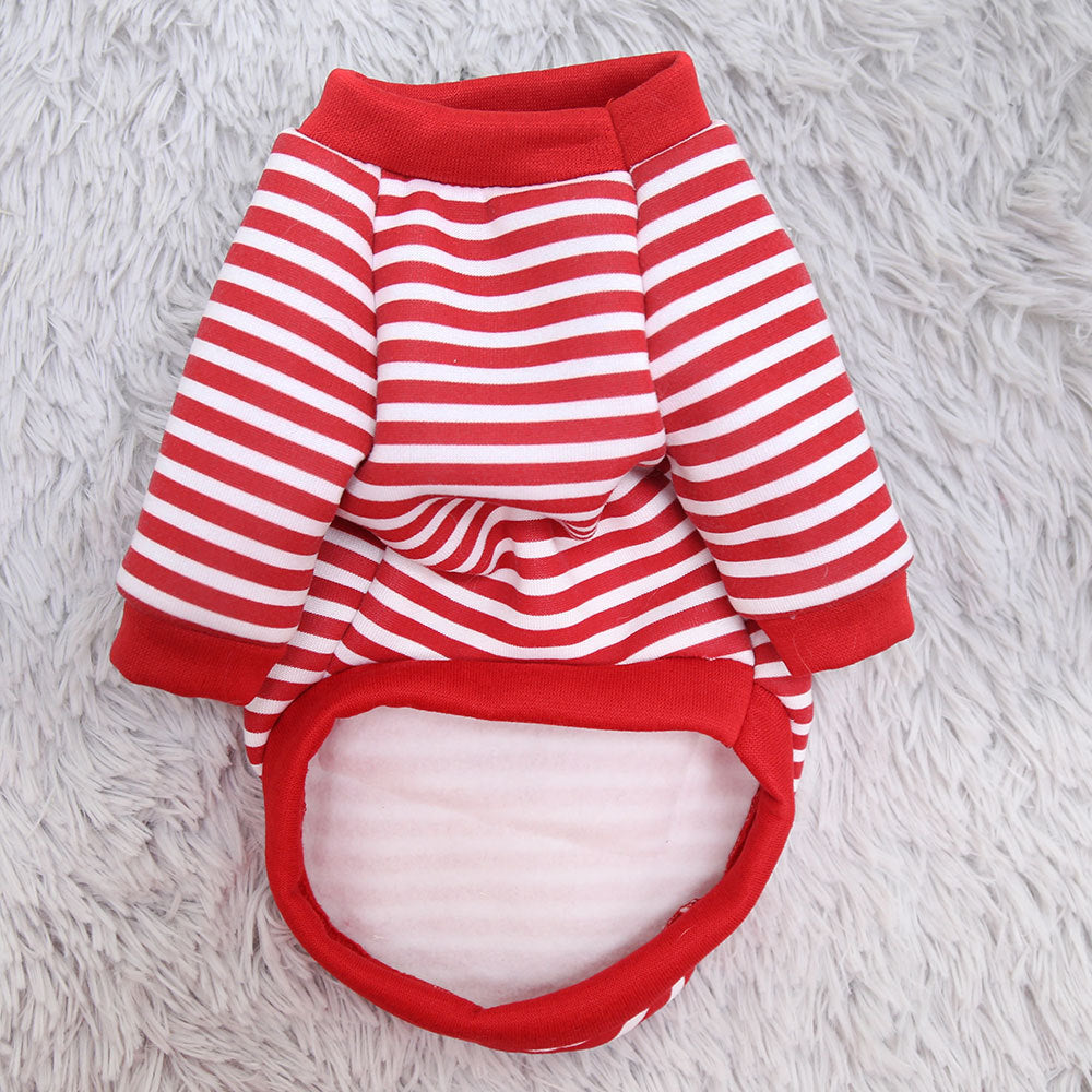 Pull mignon pour petits chiens et chats en polyester, rayé rouge et blanc, confortable et doux.