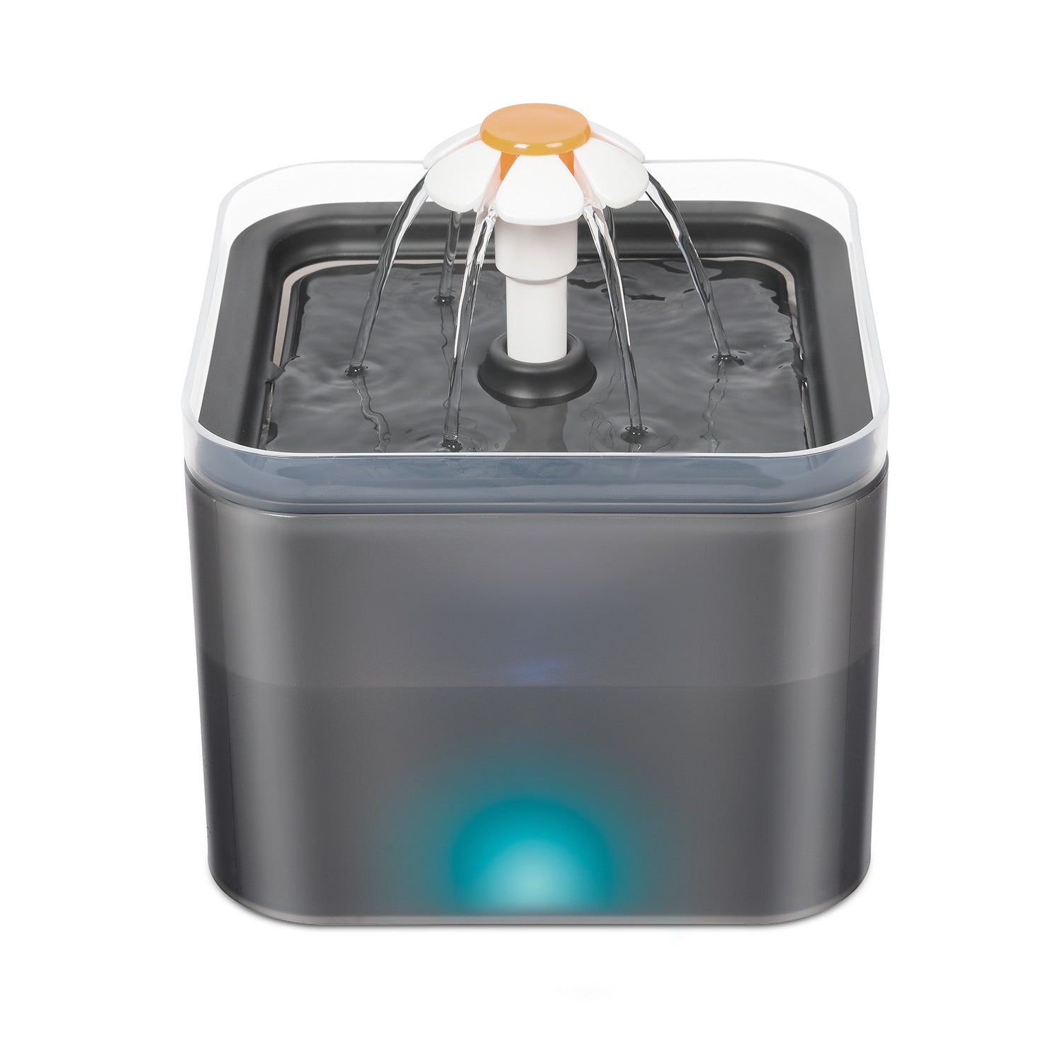 Distributeur d'eau automatique pour animaux avec fontaine, LED bleu et design moderne.