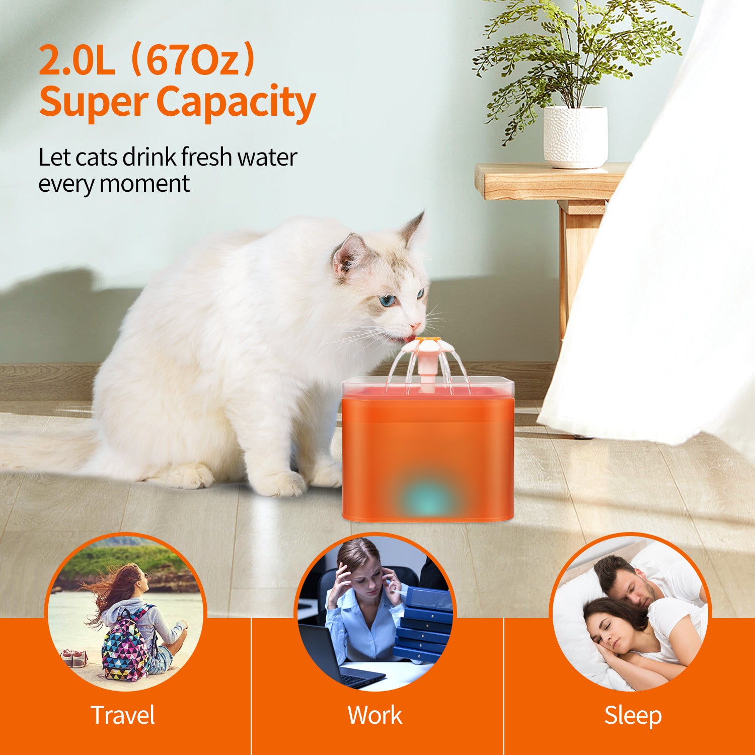 Distributeur d'eau automatique pour animaux, offrant une capacité de 2L pour une hydratation continue des chats.