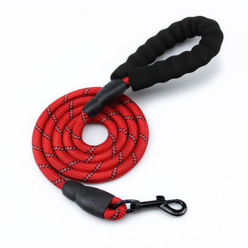 Corde de traction réfléchissante en nylon rouge pour animaux, accessoire de promenade sécurisé et léger.