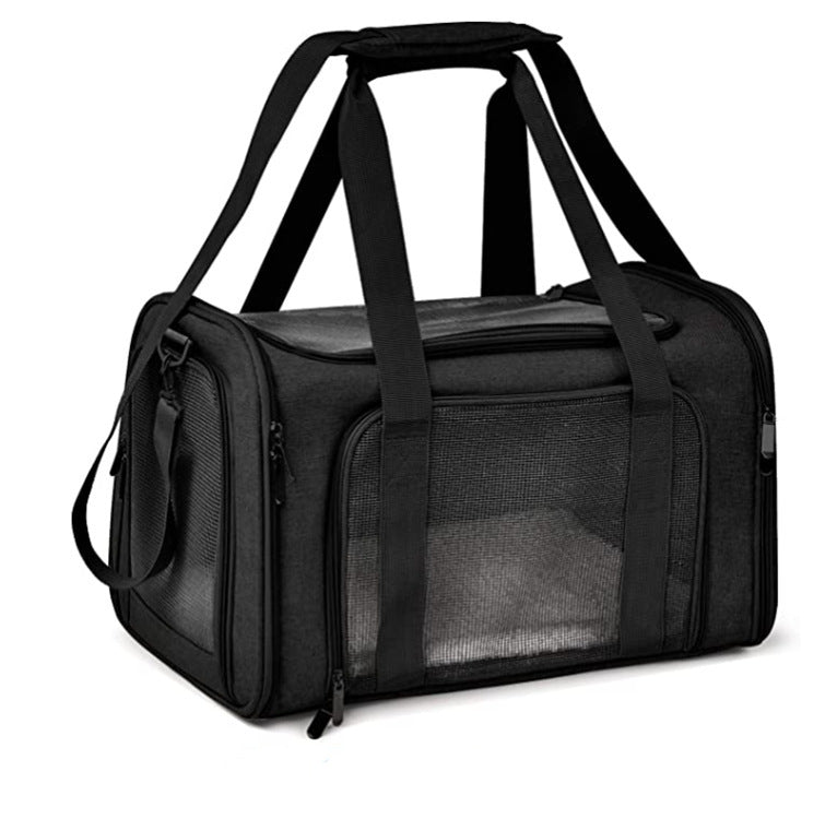 Sac de voiture étanche épais pour animaux, en nylon noir, avec fenêtres en mesh, un accessoire pratique pour les voyages.