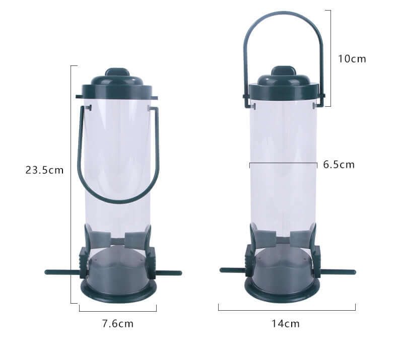 Distributeur de nourriture pour oiseaux suspendu, PVC de haute qualité, design fonctionnel et décoratif.
