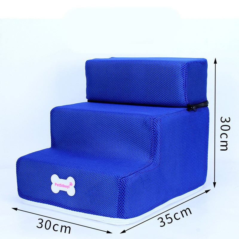 Escaliers pour chiens personnalisables en bleu, facilitant l'accès au canapé ou au lit.