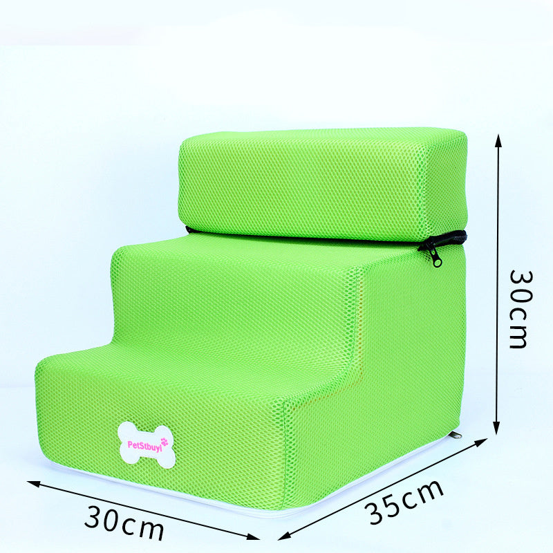 Escaliers pour chiens vert en mousse confortable, idéal pour accéder au canapé ou au lit.
