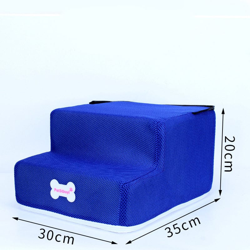 Escaliers pour chiens en velours bleu, dimensions 30x35x20 cm, facile d'accès pour animaux.