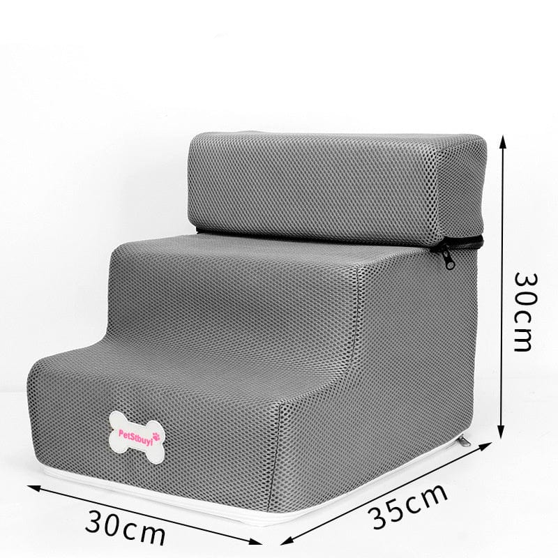 Escaliers pour chiens personnalisables en imitation cuir, confortables et faciles à entretenir, couleur grise.