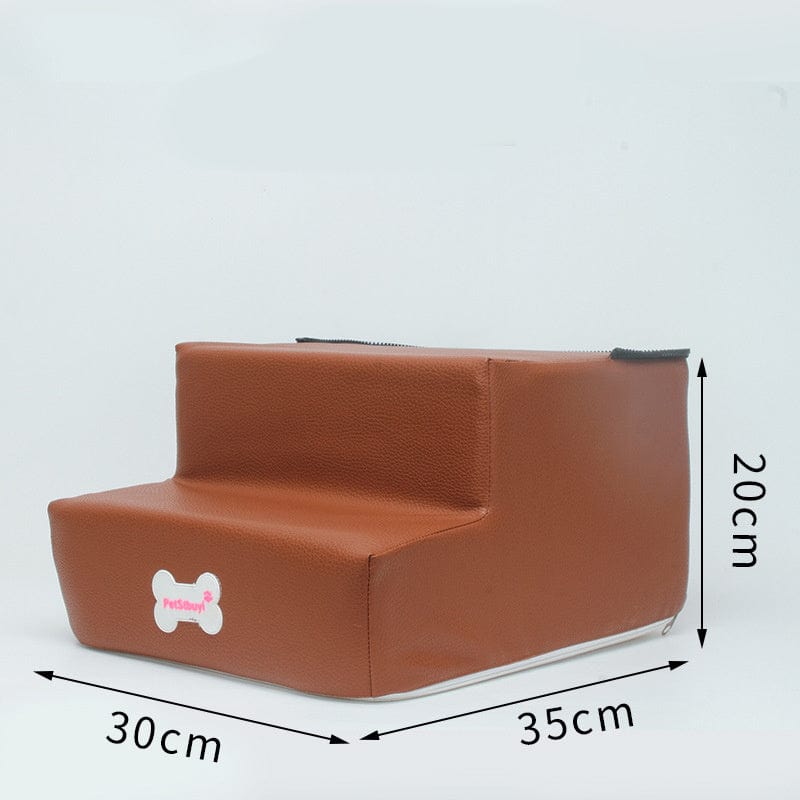 Escaliers pour chiens en imitation cuir, dimensions 30x35x20cm, conçus pour faciliter l'accès à canapé ou lit.