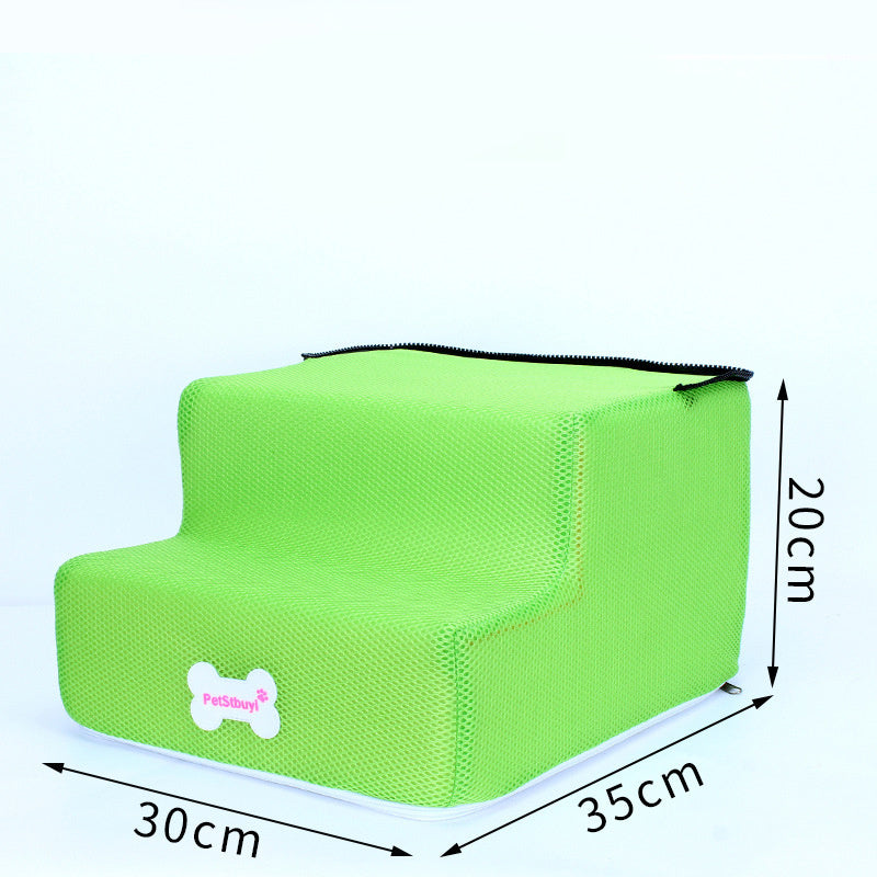 Escaliers pour chiens en vert, dimensions 30cm x 35cm x 20cm, idéal pour accessibilité canapé et lit.