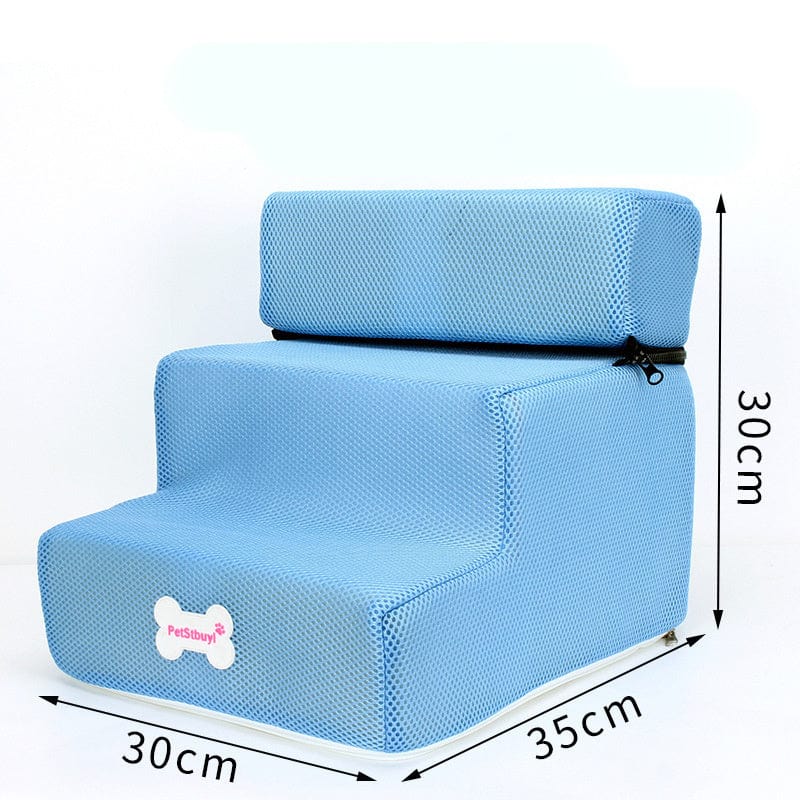 Escaliers pour chiens en bleu, design confortable et pratique pour un accès facile au canapé ou au lit.