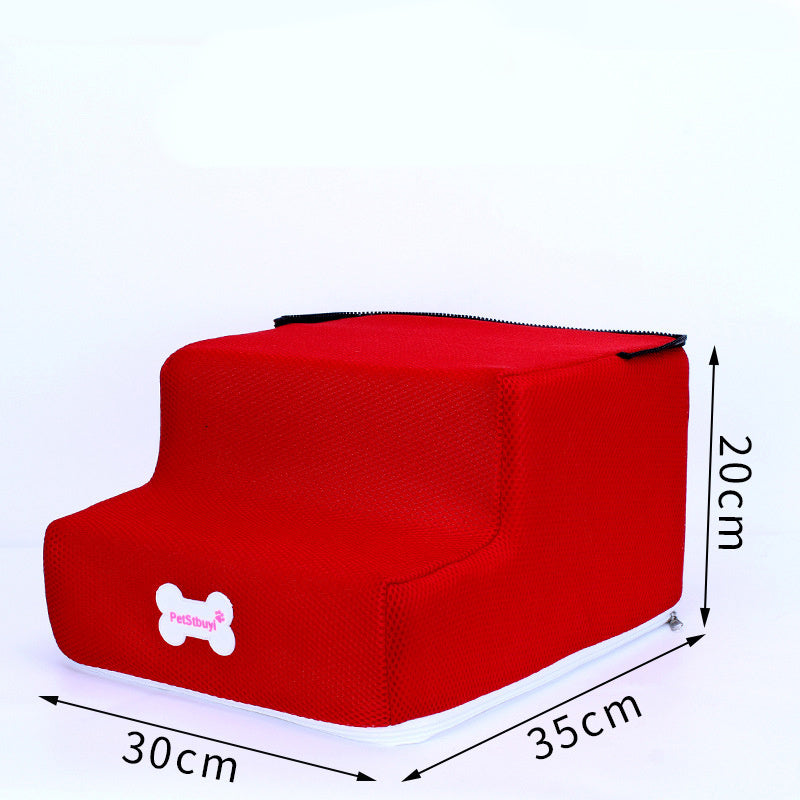 Escaliers pour chiens en rouge, dimensions 30x35x20cm, parfaits pour l'accès au canapé ou lit.