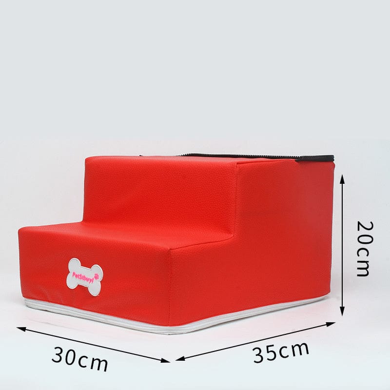 Escaliers pour chiens rouges personnalisables, confortables et pratiques, dimensions 30x35x20cm.