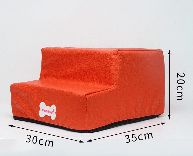 Escaliers pour chiens, échelle personnalisable en imitation cuir, dimensions 30x35x20cm, coloris orange.