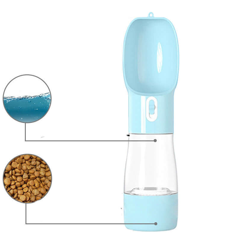 Bouteille d'eau portable pour chien avec distributeur étanche, design léger et pratique pour voyages et promenades.