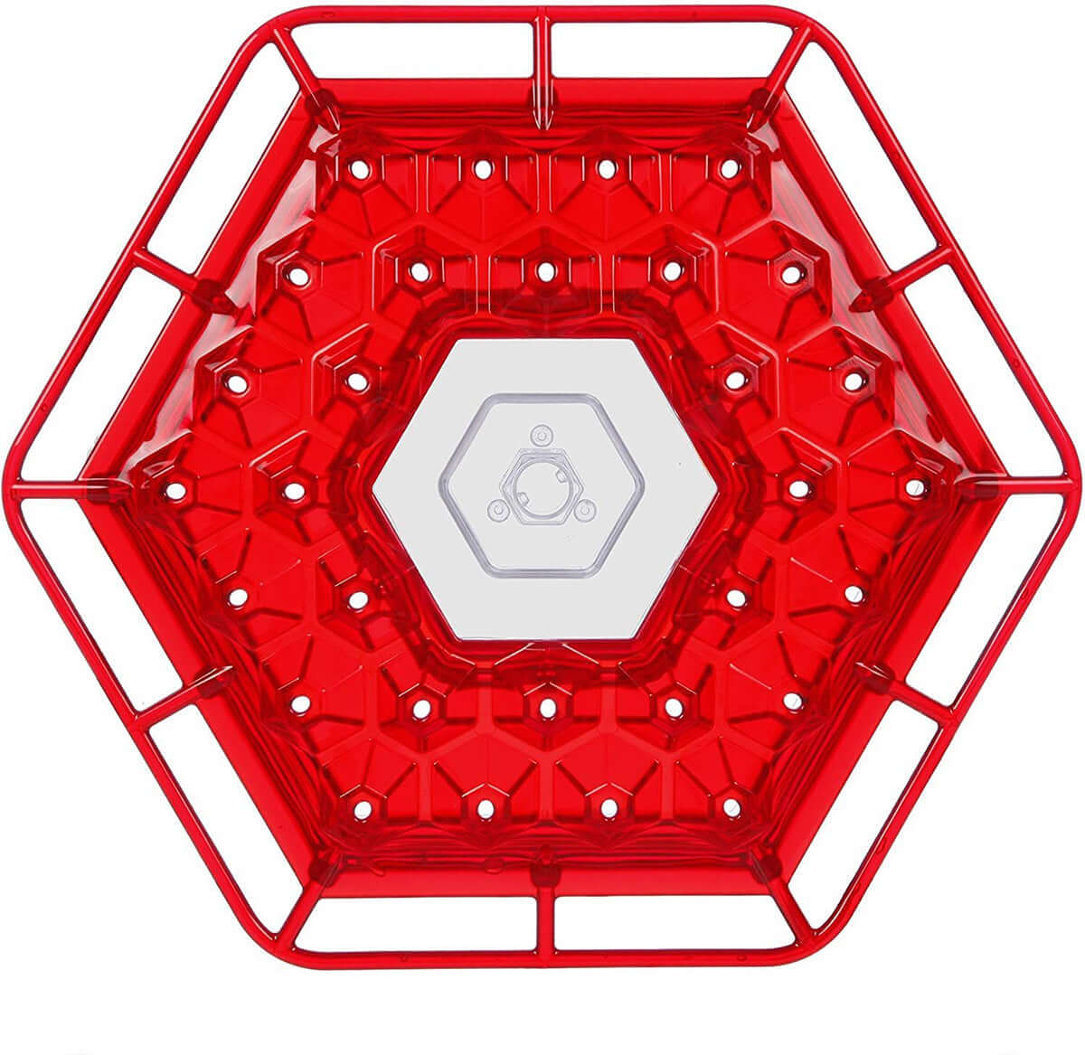 Voleur de Colibris hexagonal rouge en plastique pour attirer les colibris dans votre jardin.