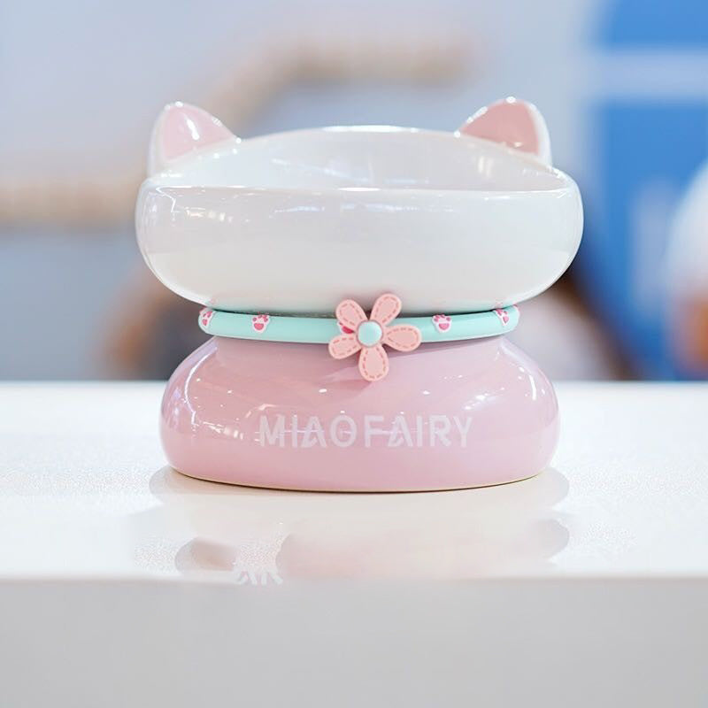 Bol en Céramique pour Chat - Rose Lotus et Bleu