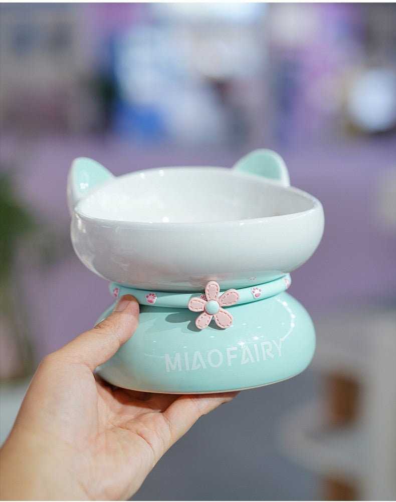 Bol en Céramique pour Chat - Rose Lotus et Bleu