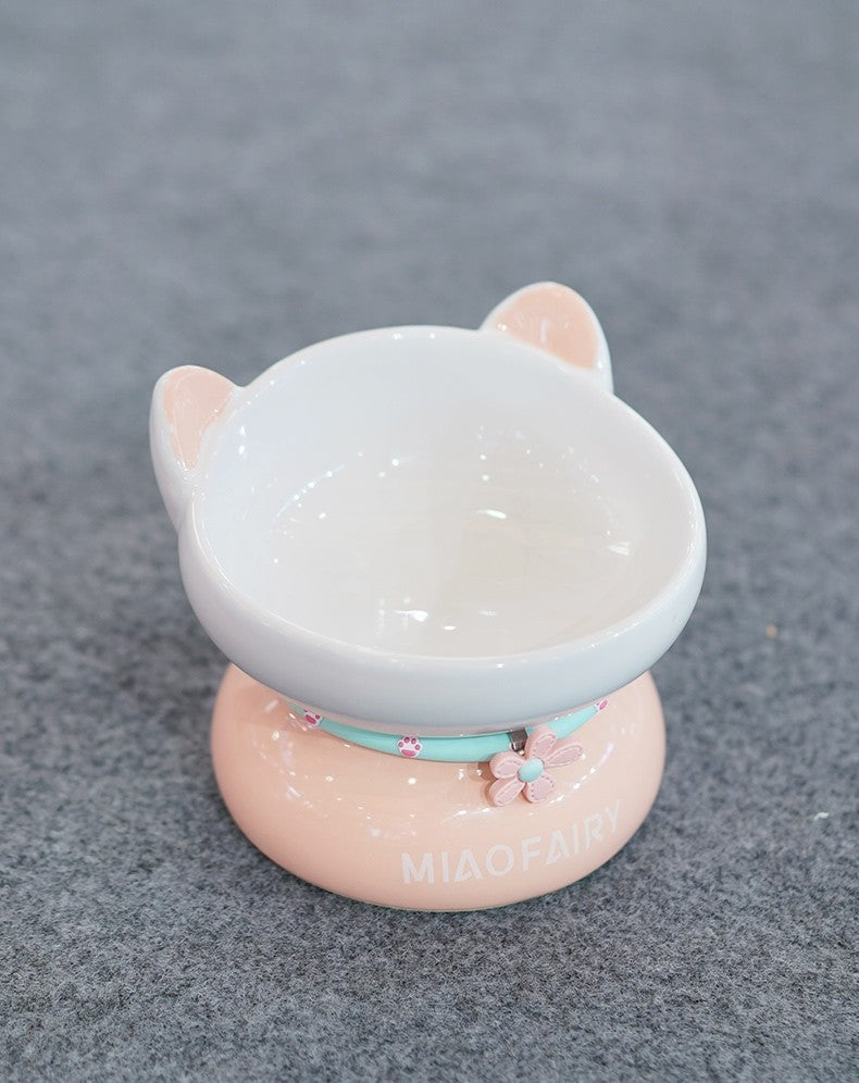 Bol en Céramique pour Chat - Rose Lotus et Bleu