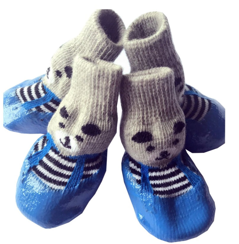 Chaussures antidérapantes pour animaux en coton avec motifs de panda, idéales pour chiens et chats.