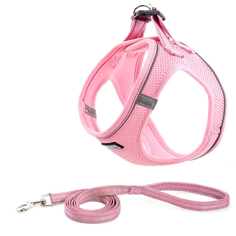Harnais de poitrine pink pour chien avec laisse assortie, léger et respirant pour la sécurité des animaux.
