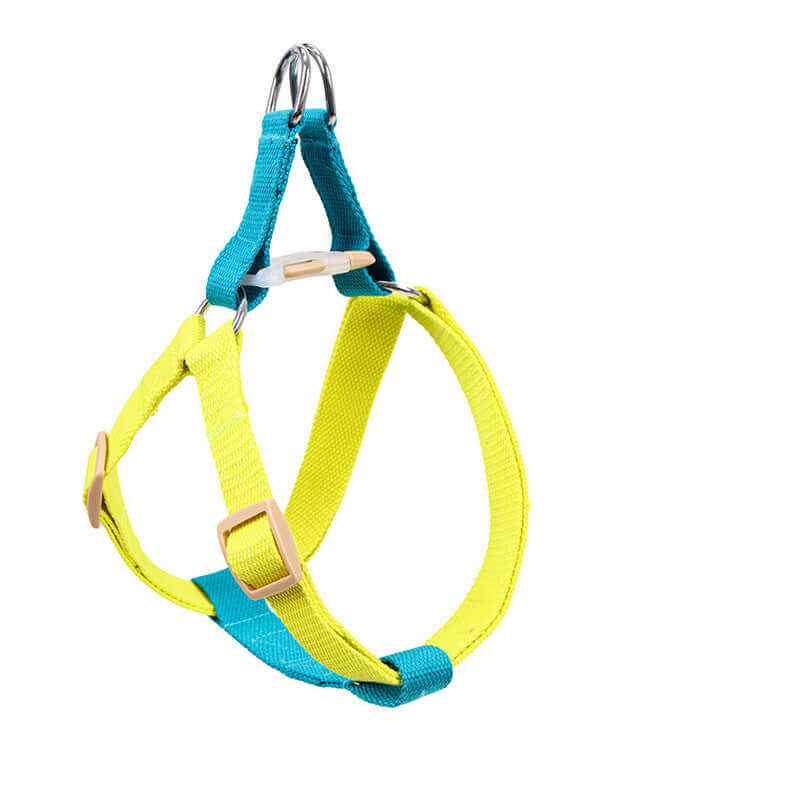 Harnais de sécurité coloré pour chien en coton, idéal pour les promenades de chiens moyens et grands.