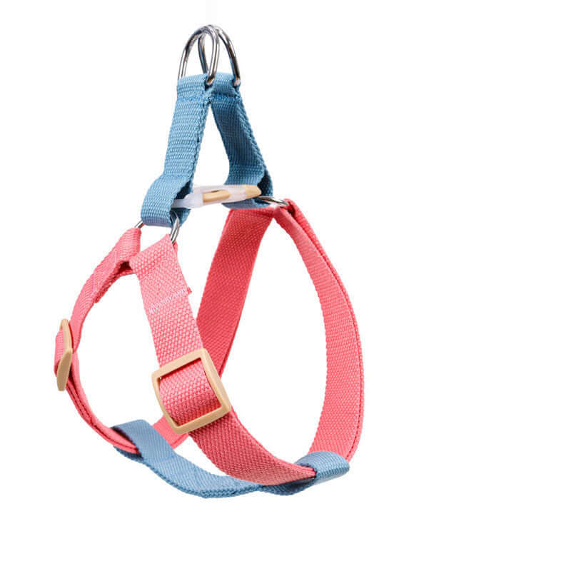 Harnais de sécurité pour chien en coton coloré, idéal pour les promenades confortables des chiens moyens et grands.