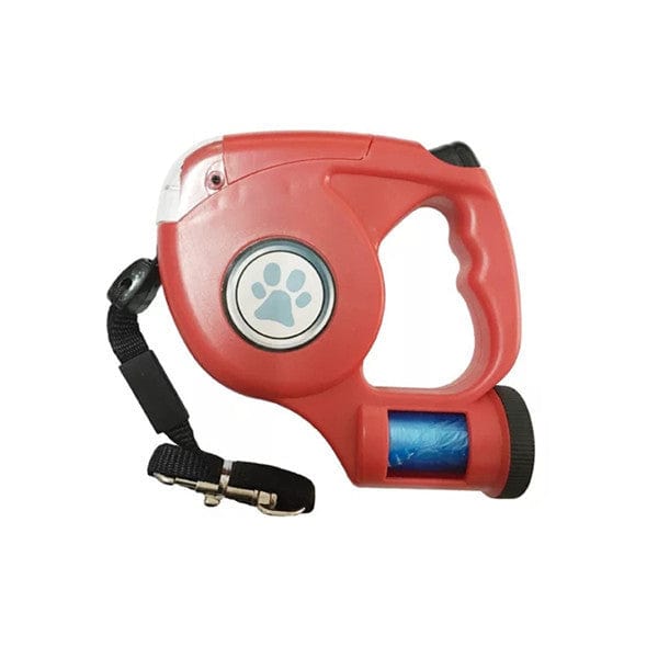 Laisse retractable pour chien de couleur rouge, idéale pour les promenades, avec un design ergonomique et sécurisé.