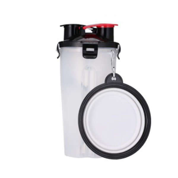 Gourde portable pour chien avec bol pliable, idéale pour hydrater votre animal lors des sorties.