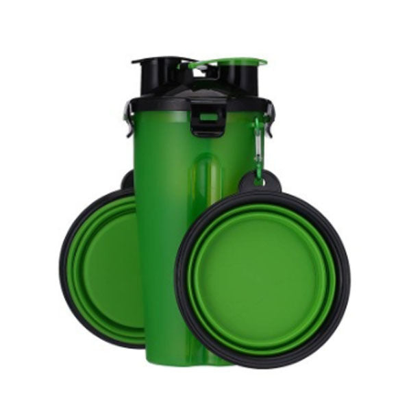 Gourde portable pour chien avec bols pliables, pratique pour l'hydratation en extérieur.