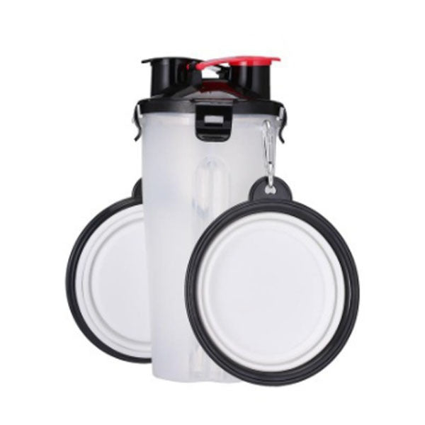 Gourde portable pour chien avec bols pliables, pratique pour les aventures en extérieur.