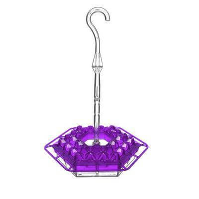 Voleur de colibris hexagonal violet avec crochet pour attirer les colibris dans votre jardin.