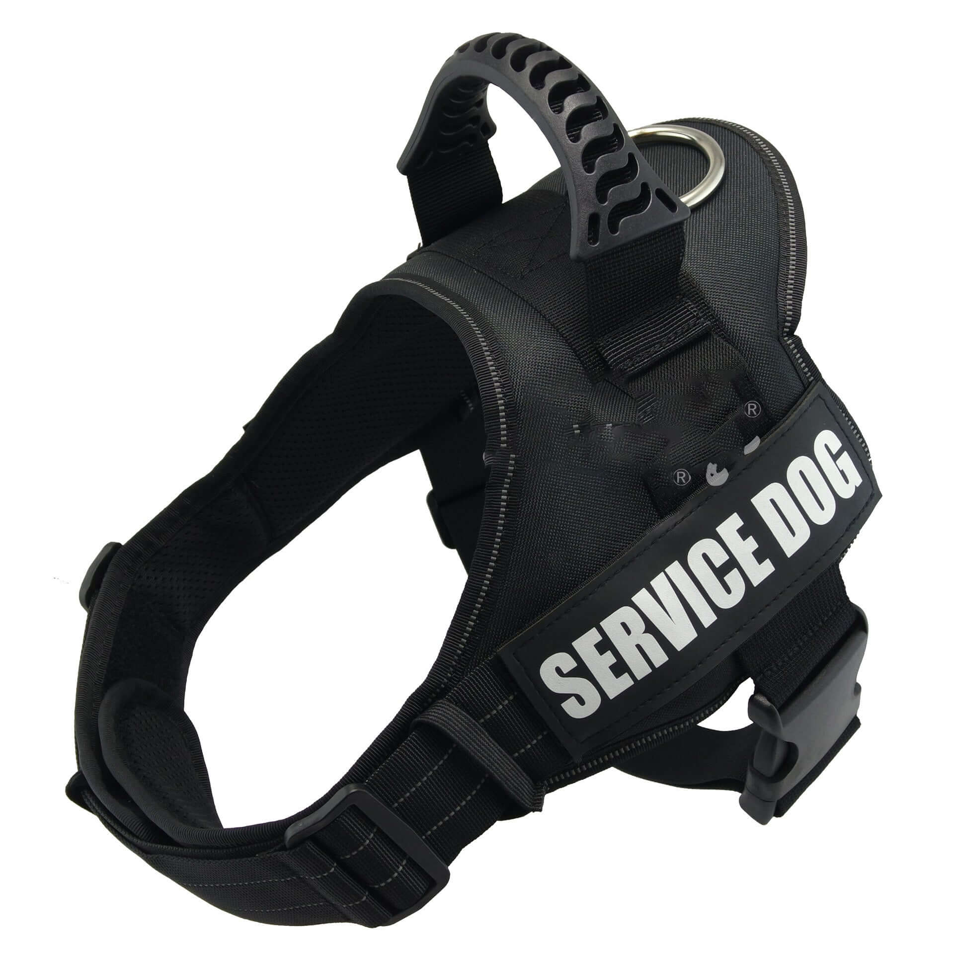 Harnais réfléchissant ajustable pour chien, fait de nylon durable, avec étiquette SERVICE DOG.