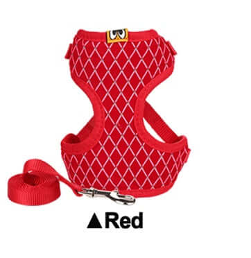 Harnais et laisse en strass rouges pour chiens, en polyester respirant, pour un confort optimal lors des promenades.