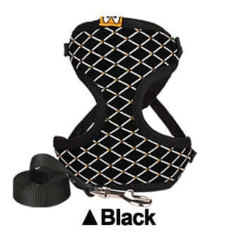 Harnais et laisse en strass noir pour chats et chiens, confortable et respirant, parfait pour les promenades.