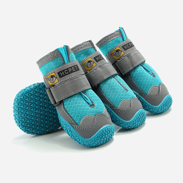 Chaussures d'été respirantes pour chiens en caoutchouc, antidérapantes, couleur cyan, taille variée.