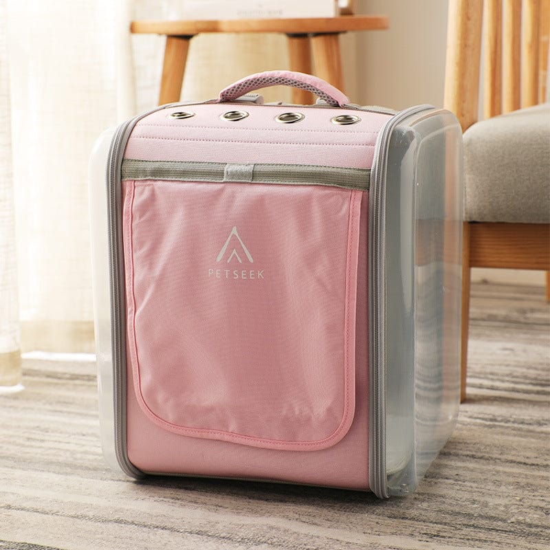 Sac à dos trolley pour animaux, en rose, spacieux et confortable pour le transport de chat ou chien.